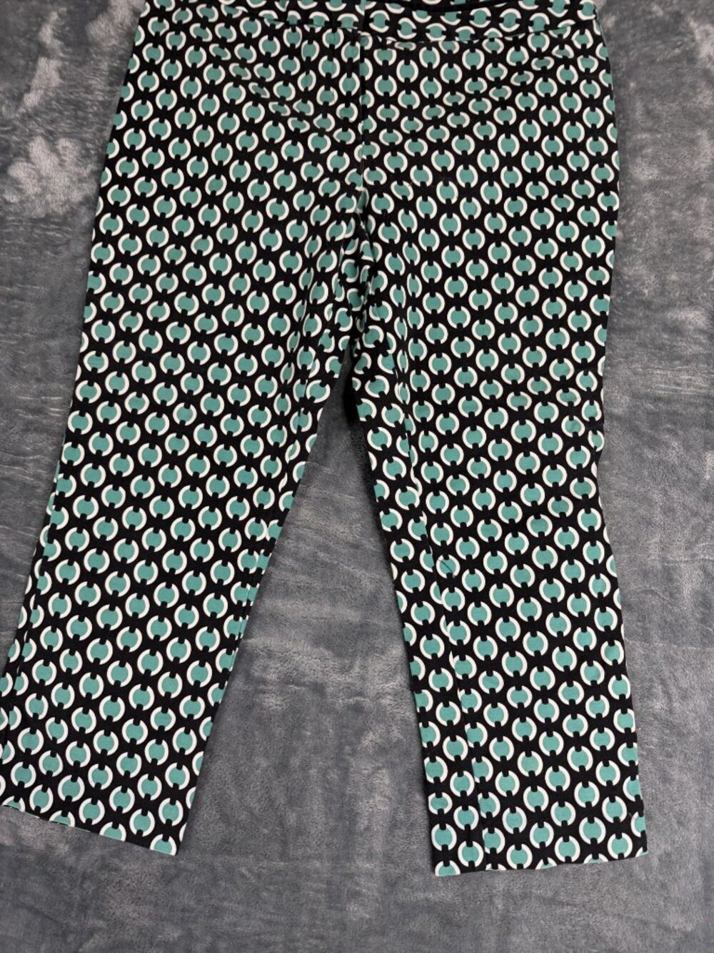 Worthington Womens Petite Black & Teal Geometric Print Cropped Pants 12P